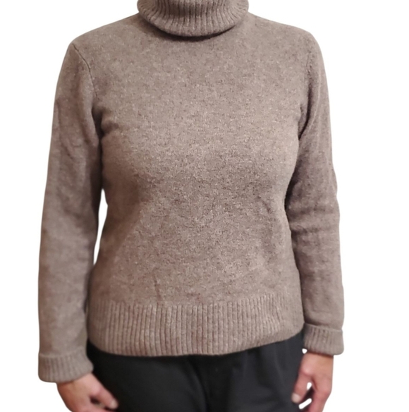 H&M Sweaters - H&M WASHABLE WOOL TURTLENECK SWEATER HEATHERED BROWN RIBBED TRIM SZ M